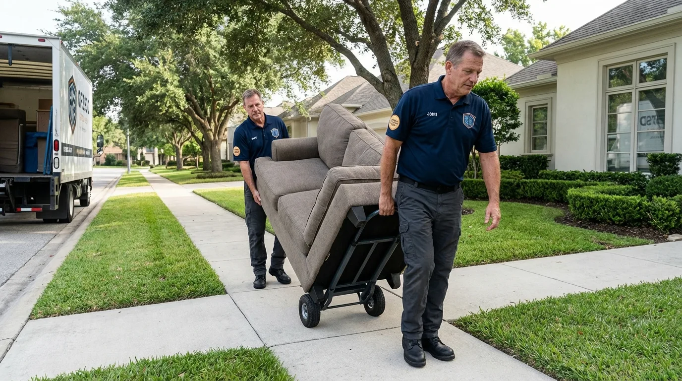 Local residential moving crew loading furniture in Schulenburg, TX