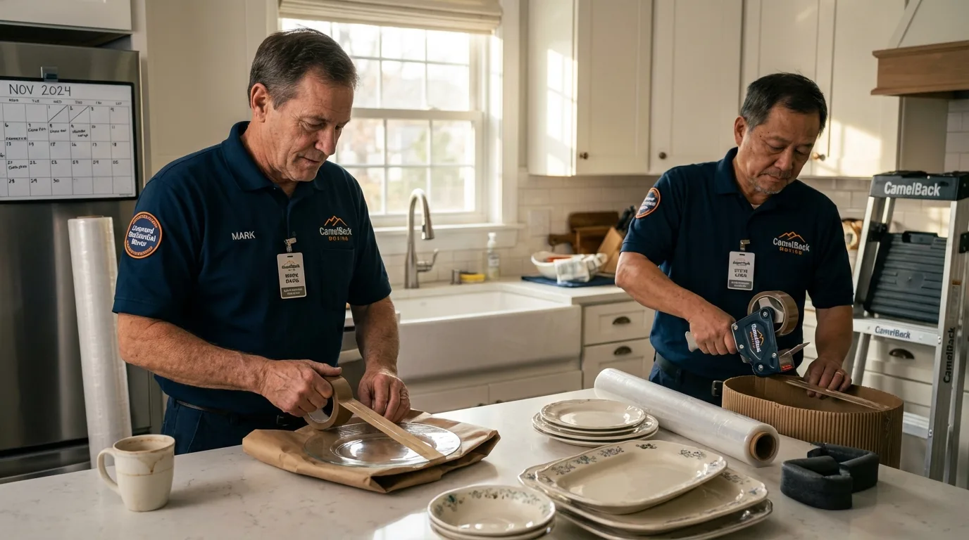 Professional crew packing kitchen dishware in Schulenburg, TX
